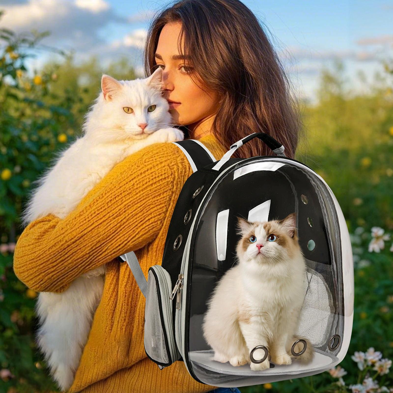 

Портативный переносной рюкзак для переноски домашних животных, дорожный дышащий рюкзак для собак и кошек, щенков, водонепроницаемый прозрачный дышащий космический рюкзак One Size чёрный