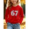 Kids Unisex Pink Crewneck Sweatshirt, Lavender Floral Wreath 66 Six Seven Print Long Sleeve Pullover, Soft Fleece Sweatshirts for Boys Girls Ages 4+