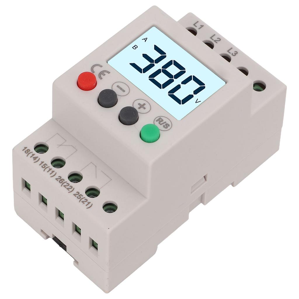Over Under Voltage Protector Protective Device 3 Phase LCD Digital Display AC 380V
