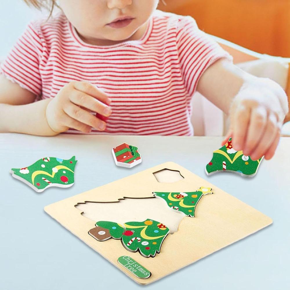 Christmas Wooden Puzzles Set for Toddler Santa Snowman Reindeer Wooden Puzzle for Kids Xmas Stocking Stuffer Gift Bag Filler