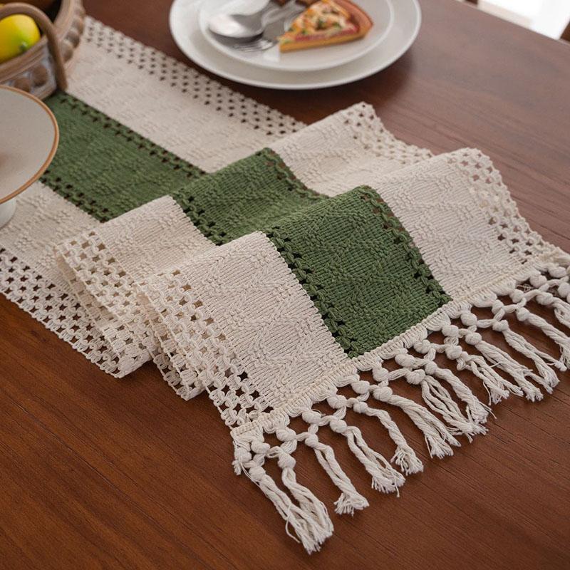 Simple Long Tassel Solid Color Table Runner Woven Dining Table Decoration for Wedding Party Soft Reusable Easy-Care Placemat