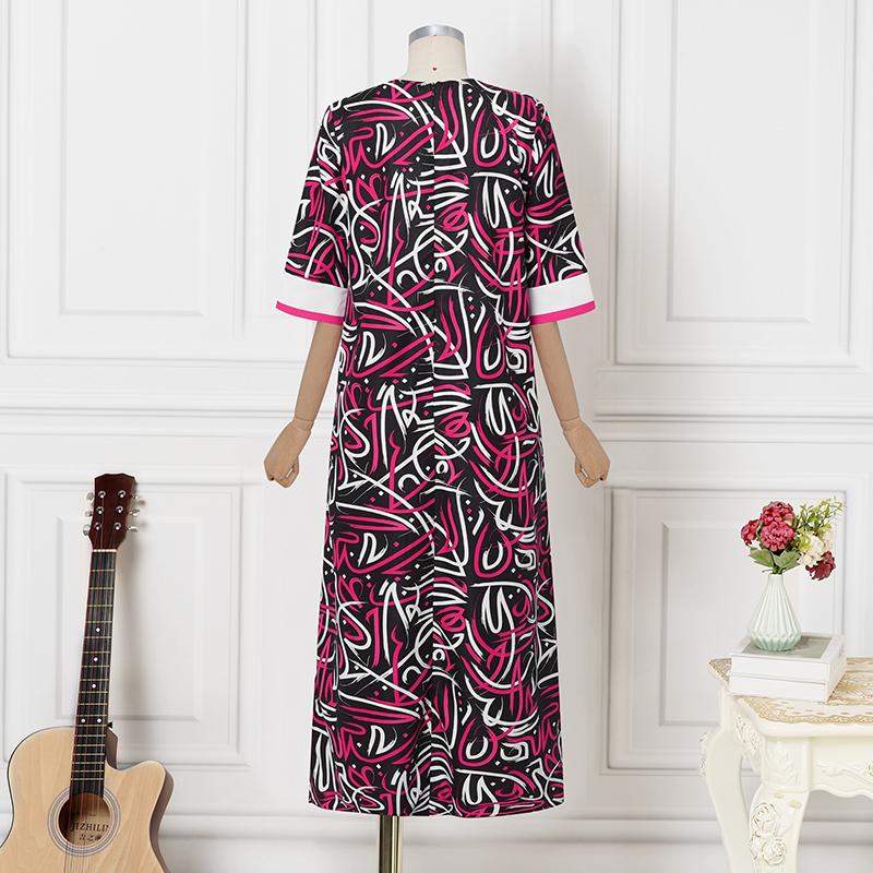 Oversized Women Half Sleeve Colorful Print Casual Loose Maxi Long Dress