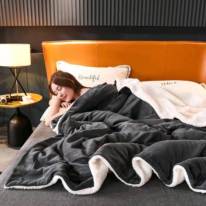 Soft and Comfortable Flannel Composite Sofa Blanket Double Layer Thickened Coral Fleece Winter Lamb Fleece Blanket
