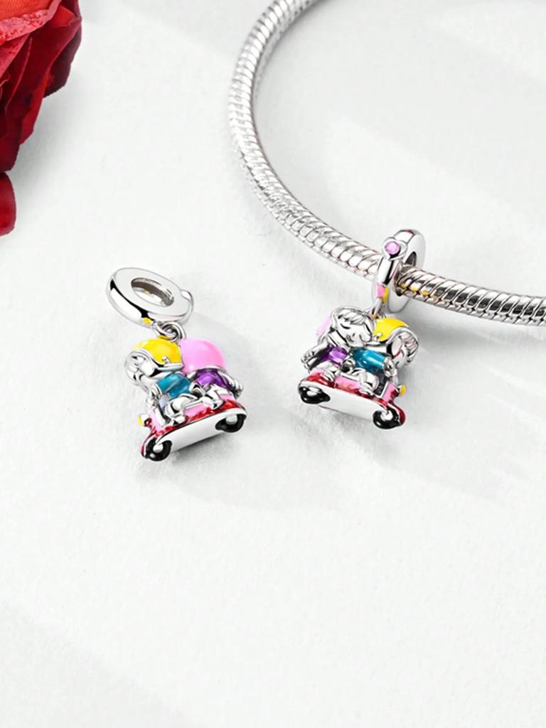 Charms Plata Copper Colors Valentine'S Day Pink Heart Beads Charm Pendant For Original Bracelet For Women Diy Jewelry Love Gift