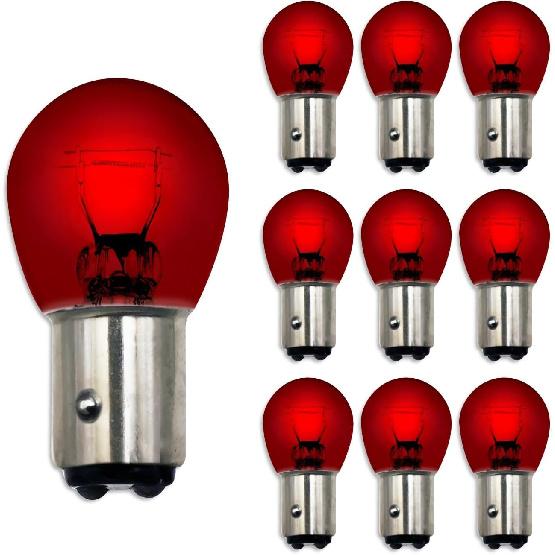 1157 Red Bulbs 10 Pack,S25 Red Tail Light Bulb 12V 21W/5W Miniature Tail Light Turn Signal Brake Light Bulb,P21W 2357 7528 2057 1016 Automotive Light