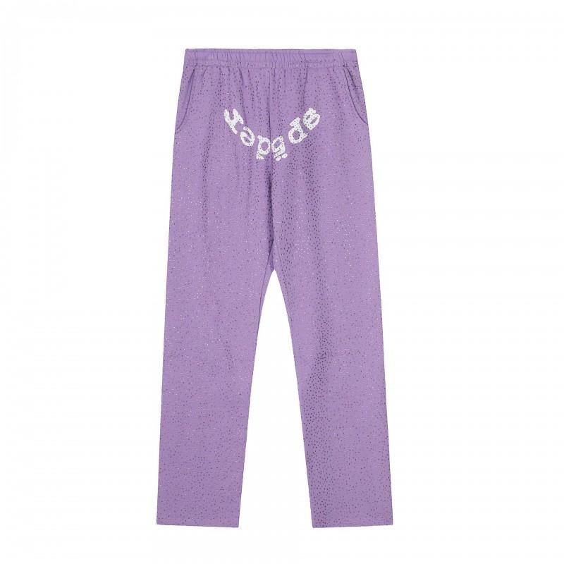 Mens Hip Hop Streetwear Fleece Pants Rhinestone-Embellished Straight Leg Casual Winter Trousers Youth
