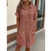 Women's Fashion Summer Spring Solid Color Print Short Sleeve POLO-Neck Casual Dresses