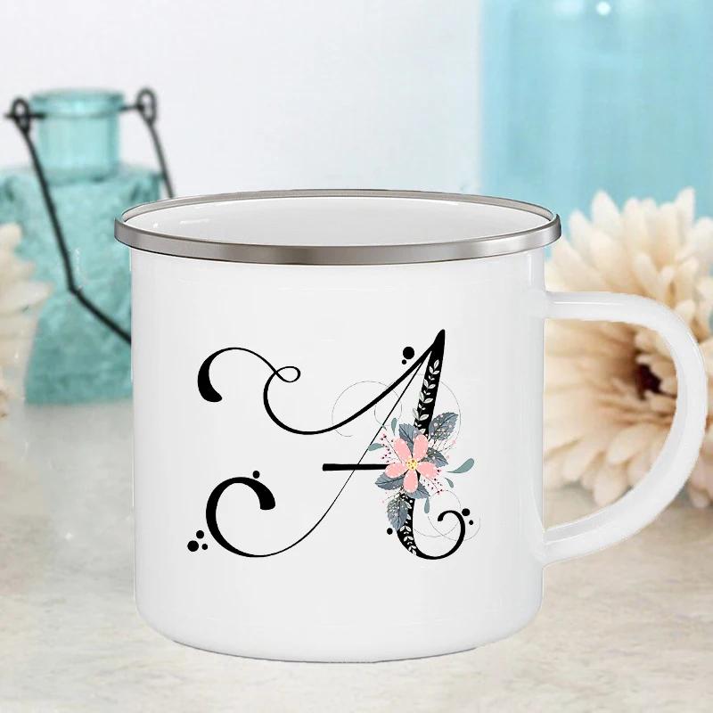 Letter Flower Mugs Wedding Creative Coffee Wine Cups Drinks Dessert Milk Juice Cup Enamel Mugs Handle Drinkware Bridesmaid Gifts