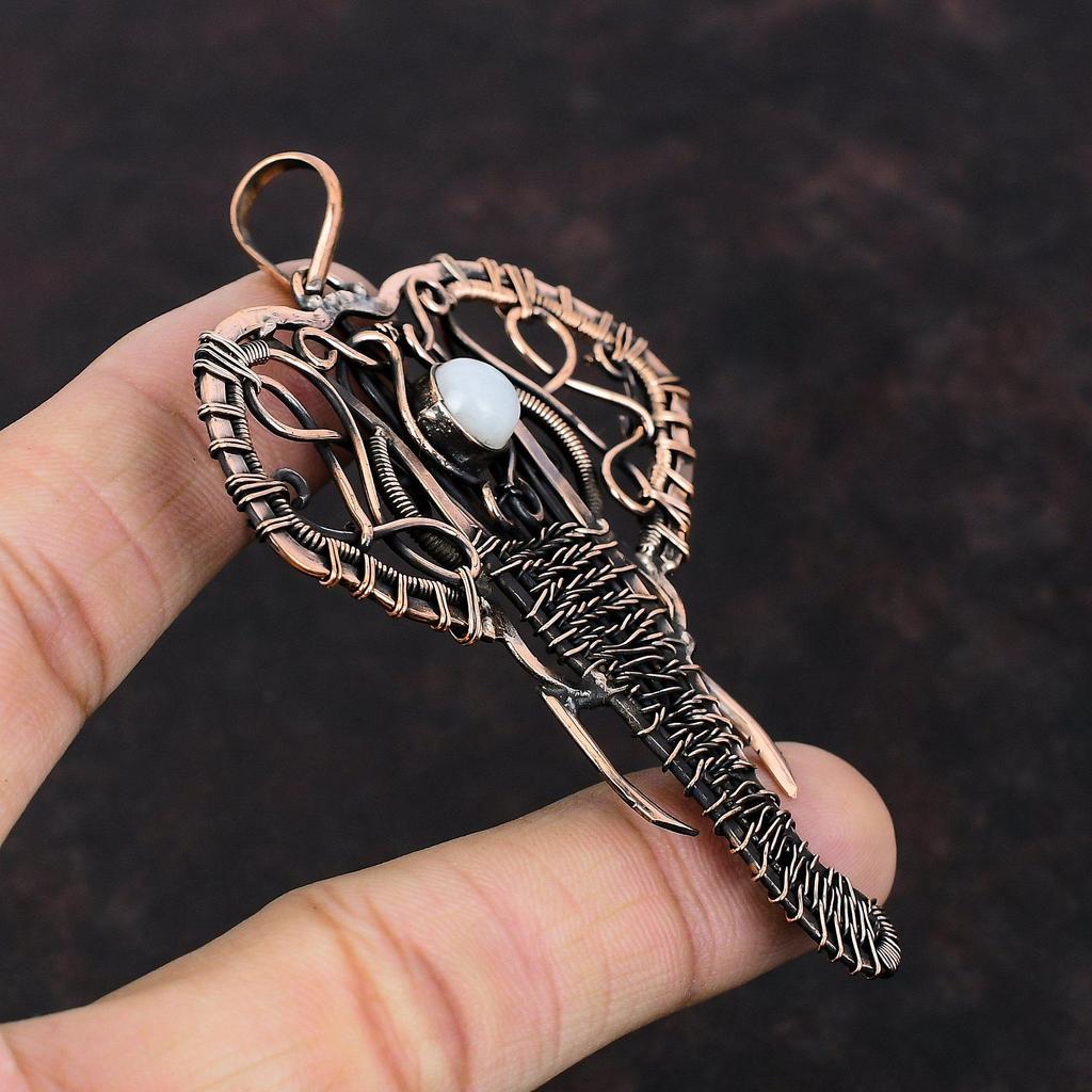 Rainbow Moonstone Pendant Copper Wire Wrapped Jewelry Elephant Pendant Handmade Copper Pendant Gemstone Pendant Engagement Gift Wire Pendant