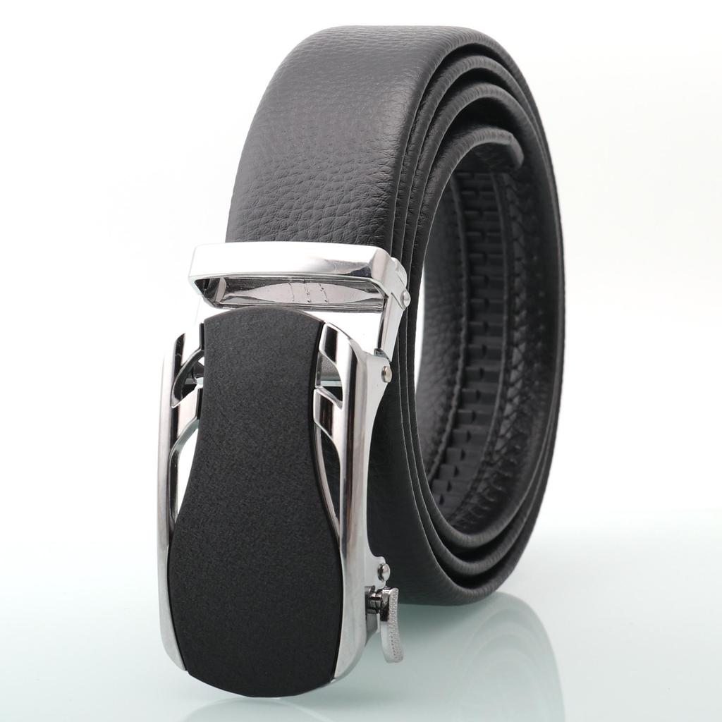 Men's Genuine Leather Belt with Frosted Automatic Buckle - Stylish Alloy Design