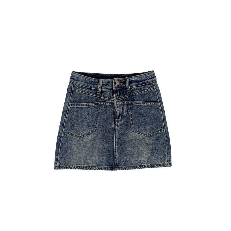 Jupe trapèze classique polyvalente vintage Bustier Décontracté Design fendu Taille haute Couverture d'entrejambe Jupe fourreau Mode été pour femmes Jupe courte en denim