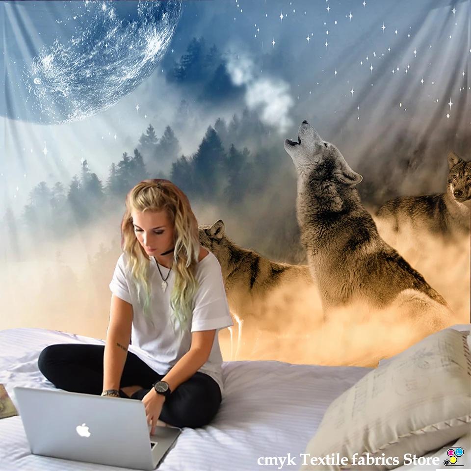 Animals Wolf Tapestry Background Psychedelic Wall Hanging Tribal Animal Sheets Wolf Tapestry Home Decor Beach Mat