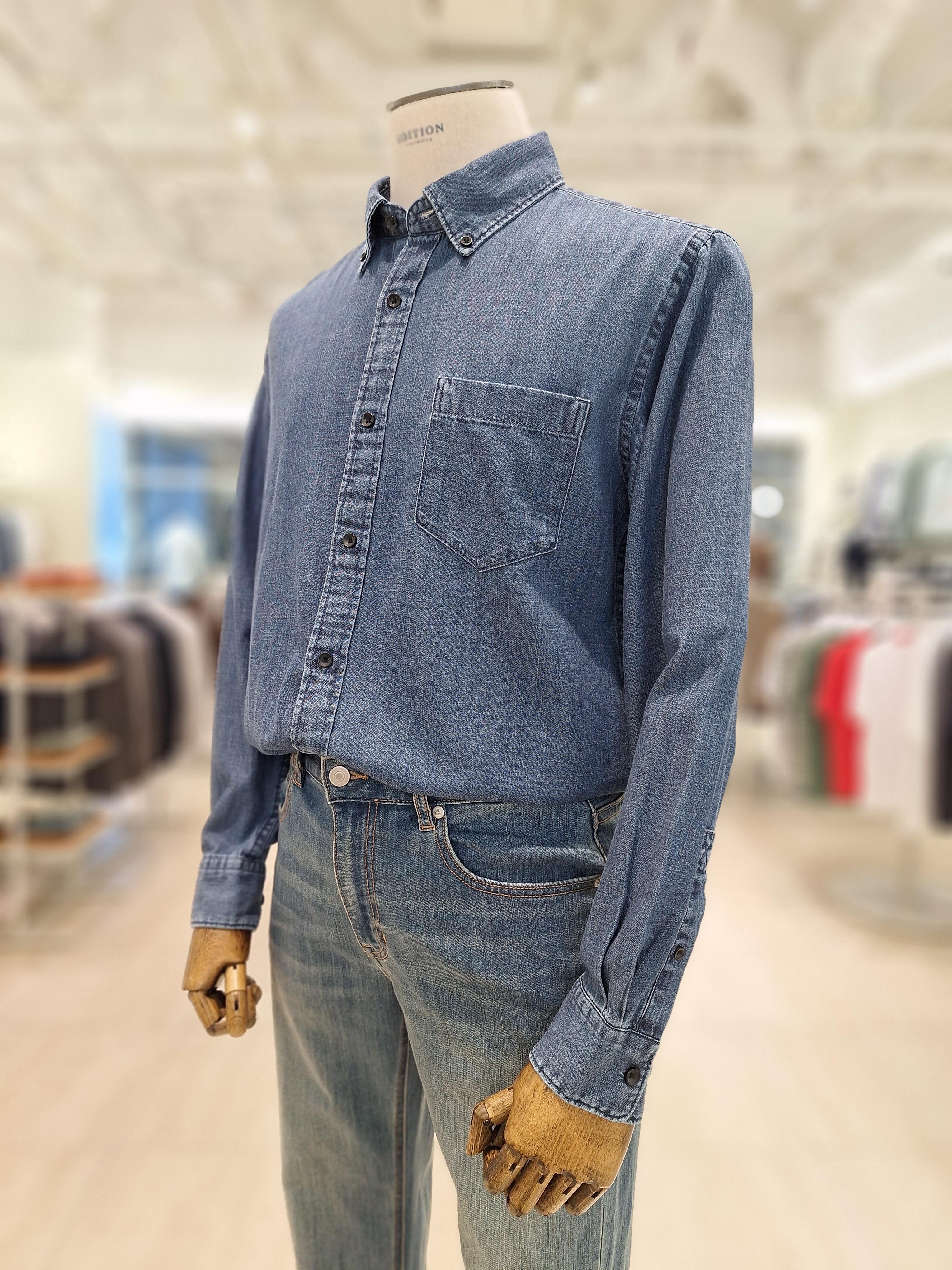 25FW Хлопковая джинсовая рубашка с эффектом стирки NEF4WC1623 DBL M