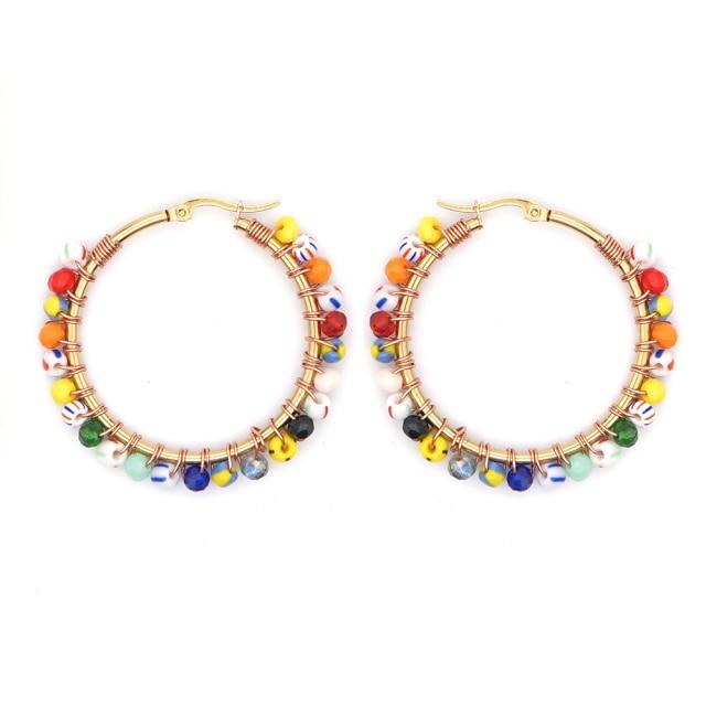 Crystal Earring For Women Boho Jewelry Trendy Natural Stone Pearl Jewellery Bohemian Ear Ring Gold Circle Hoop Earrings