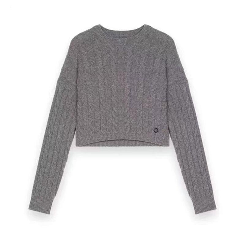 Yingjie M Women's Grey French Retro Ribbed Knit Pullover Sweater 220576 - Autumn/Winter 2022