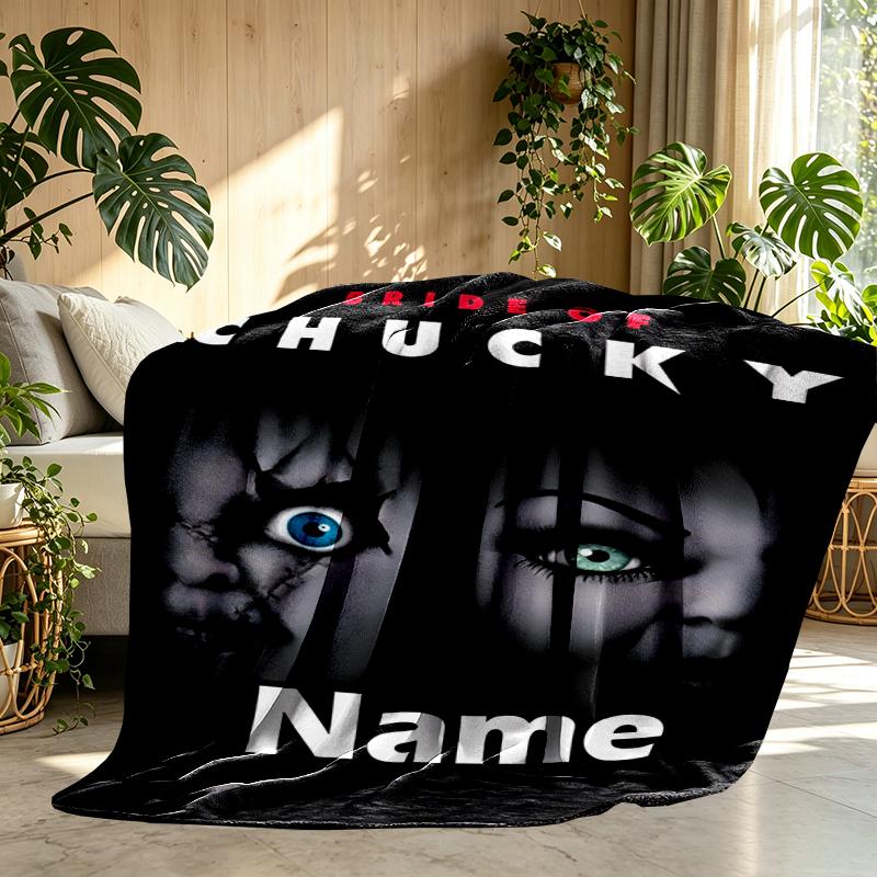 Custom Name Personalized Bride of Chucky Print Blanket, Home Decor, Bedroom, Sofa, Camping, Couch, Gifts for Birthday Christmas