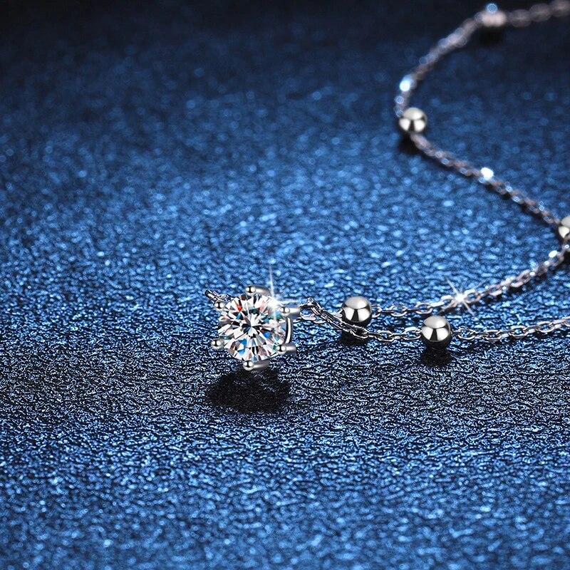 NeeTim 0.5ct 5mm Moissanite Necklace for Women Sparkling Jewelry S925 Sterling Silver with Withe 18K Gold Plated Pendant Gifts