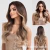 Long Wavy Heat-Resistant Synthetic Wig With Golden Brown Ombre Highlights Middle Part Voluminous Full Cap Women