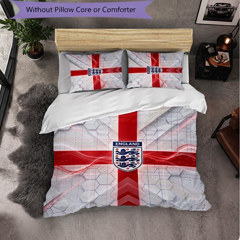 England Football Pattern 3 Pieces Bedding Set Soft Microfiber Duvet Cover with Pillow Cases for Bedroom