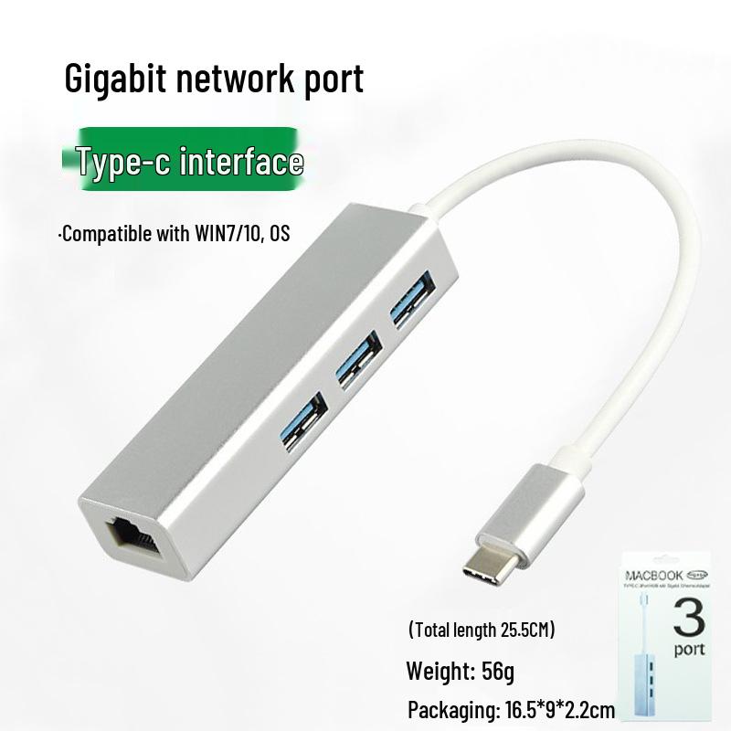 Dual-Head USB Type-C To RJ45 Gigabit Network Card, 100M/1000, Driver-Free