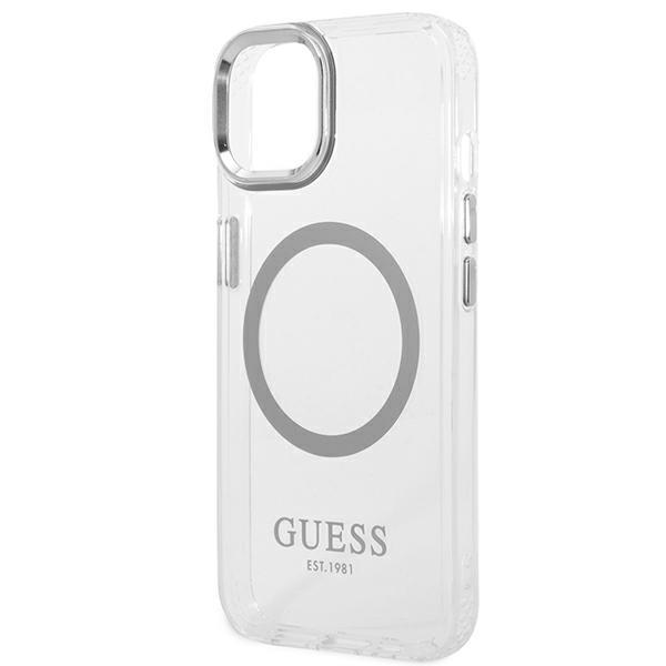 Guess Guhmp14Mhtrms Iphone 14 Plus / 15 Plus 6.7 Srebrny/Silver Twarde Etui Metalowa Obwódka Magsafe