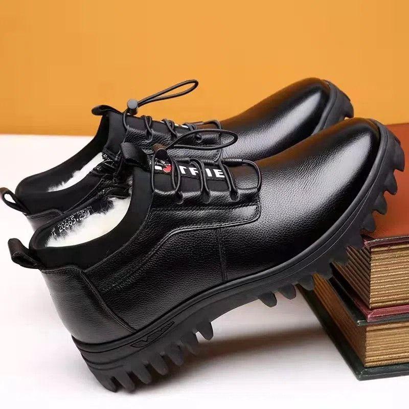 Cotton shoes men's new winter warm and velvet new high-top integrated cotton leather shoes thickened high-top non-slip men's shoes