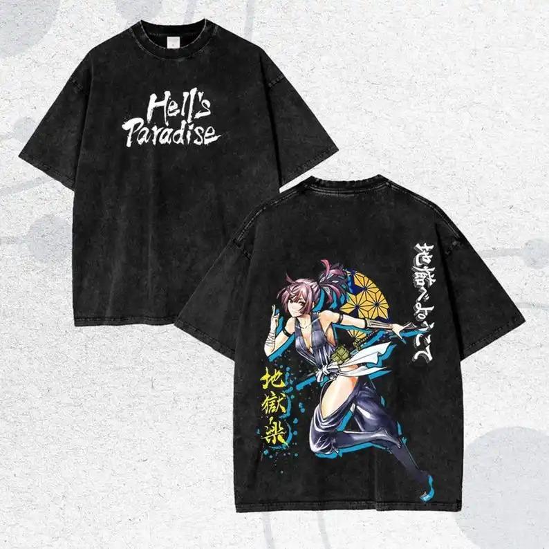Höllisches Paradies Anime Liebhaber Gewaschenes T-Shirt Ganzjahreskleidung Persönlichkeit Kleidung Große Größen Unisex Hohe Qualität Heißes Produkt T-Shirt L blau