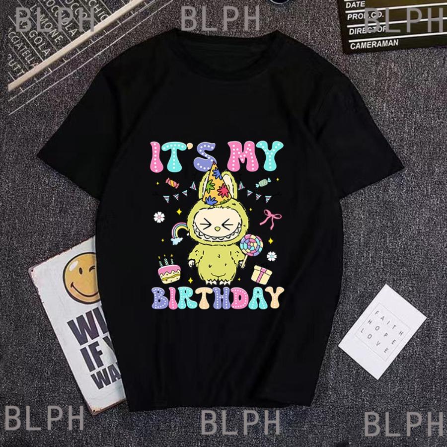 Letní nové tričko s potiskem Labubu pro muže a dívky, dětské tričko, s krátkým rukávem, prodyšné a absorbující pot