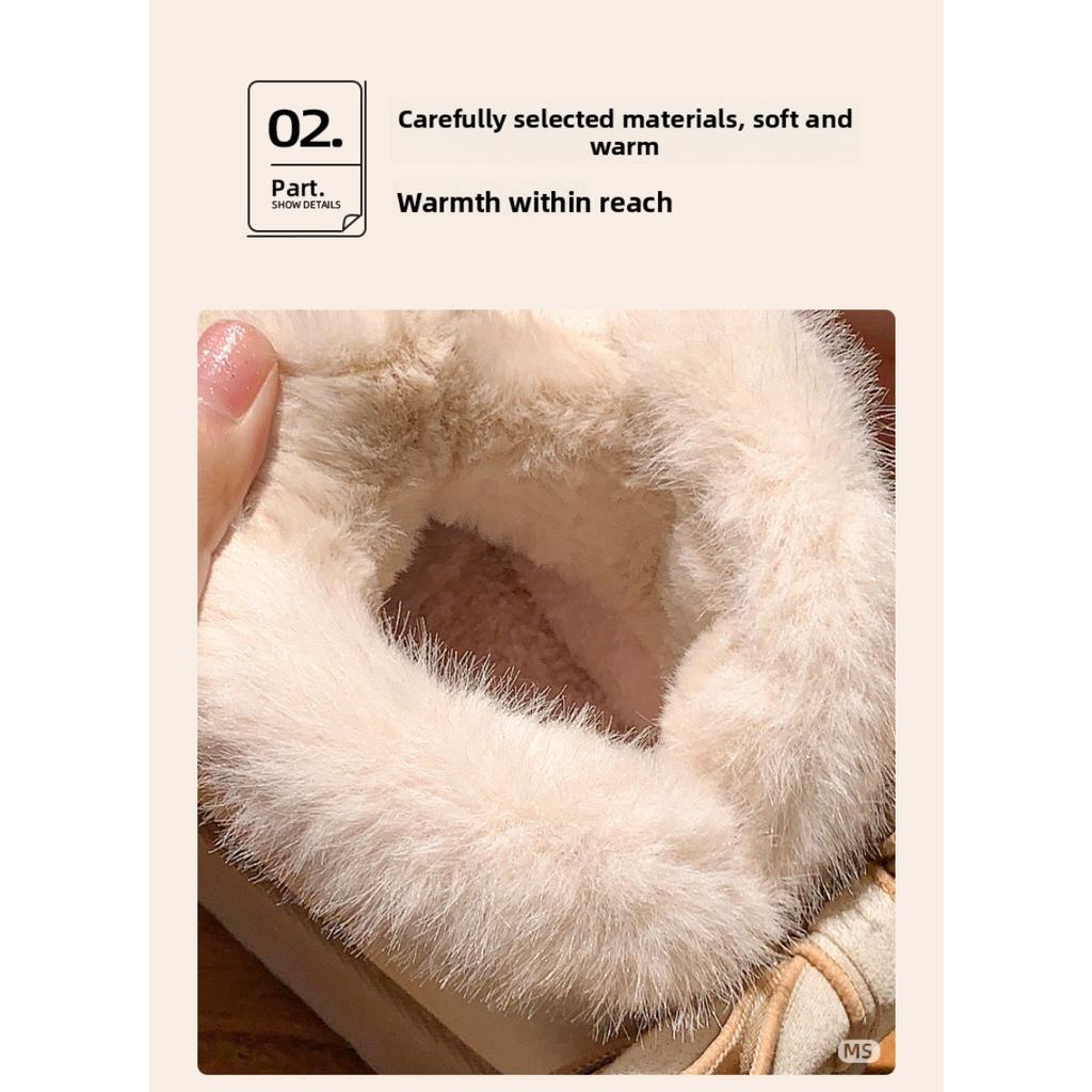 Hairy Mouth Bag and Butterfly Knot Cotton Shoes for Women In Winter, Thick Soled, Height Increasing, Versatile, and Plush Warm Snow Boots