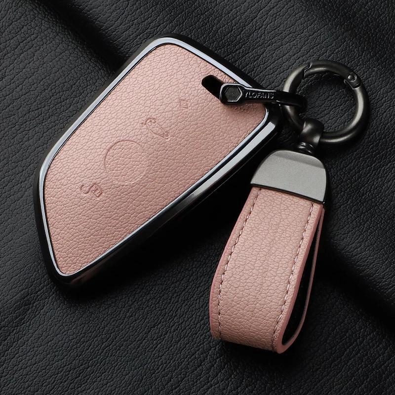 Aluminium Alloy Goatskin Car Key Case Cover For Bmw 1 3 5 7 Series X1 X3 X5 X7 F20 F48 F15 F16 G20 G28 G22 G23 G30 G12 Keychain