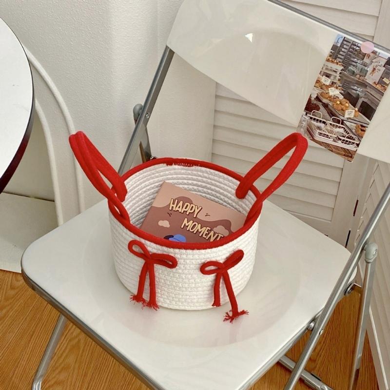 Stylish and Sturdy Cotton Rope Handwoven Basket With Space Saving Designs for Various Items and Easy Portability