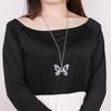 Vintage Butterfly Pendant Necklace Inlaid Shiny Rhinestone Long Chain Statement Neck Jewelry for Party Daily Festival Gift