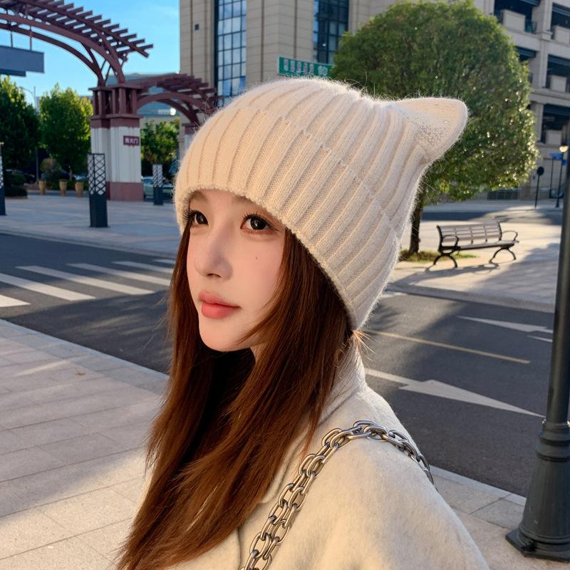 New wool hat cat ears ear protection autumn and winter warm cold hat men's and women's cute knitted hat