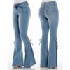 Flare Pants for Women Vintage Jeans Lace Up Stretch Mid Waist Skinny Distressed Washed Streetwear Female Denims Trousers