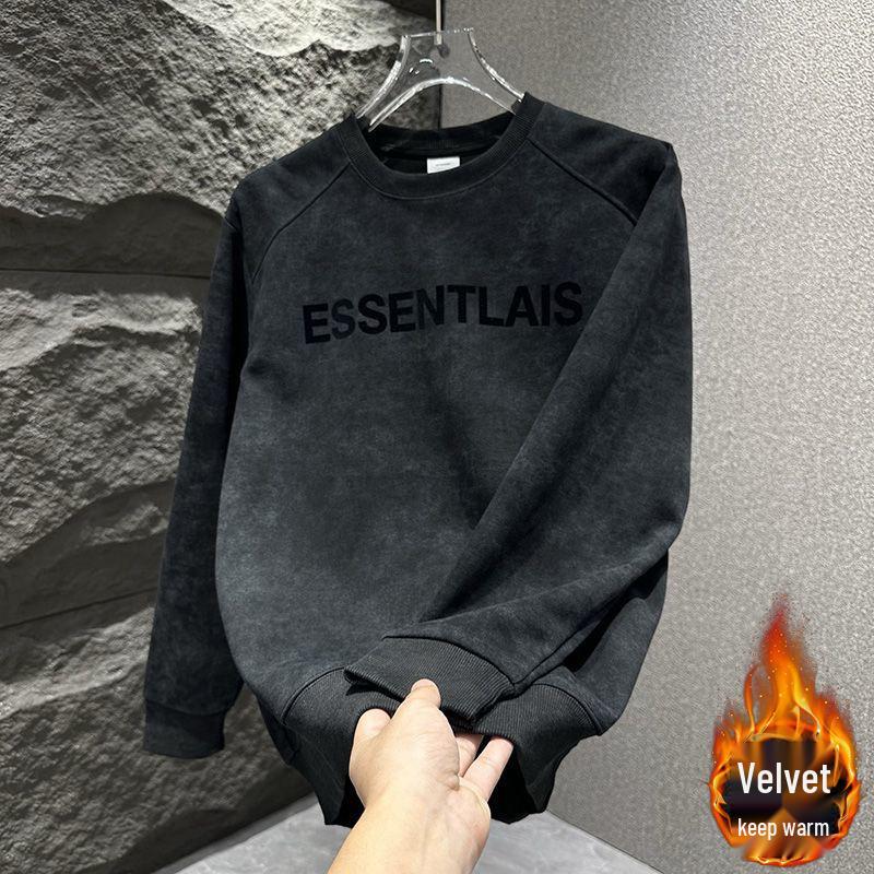

Men s Slim Fit Fleece-Lined Long Sleeve Crew Neck Pullover - Autumn/Winter Casual Fashion 4XL