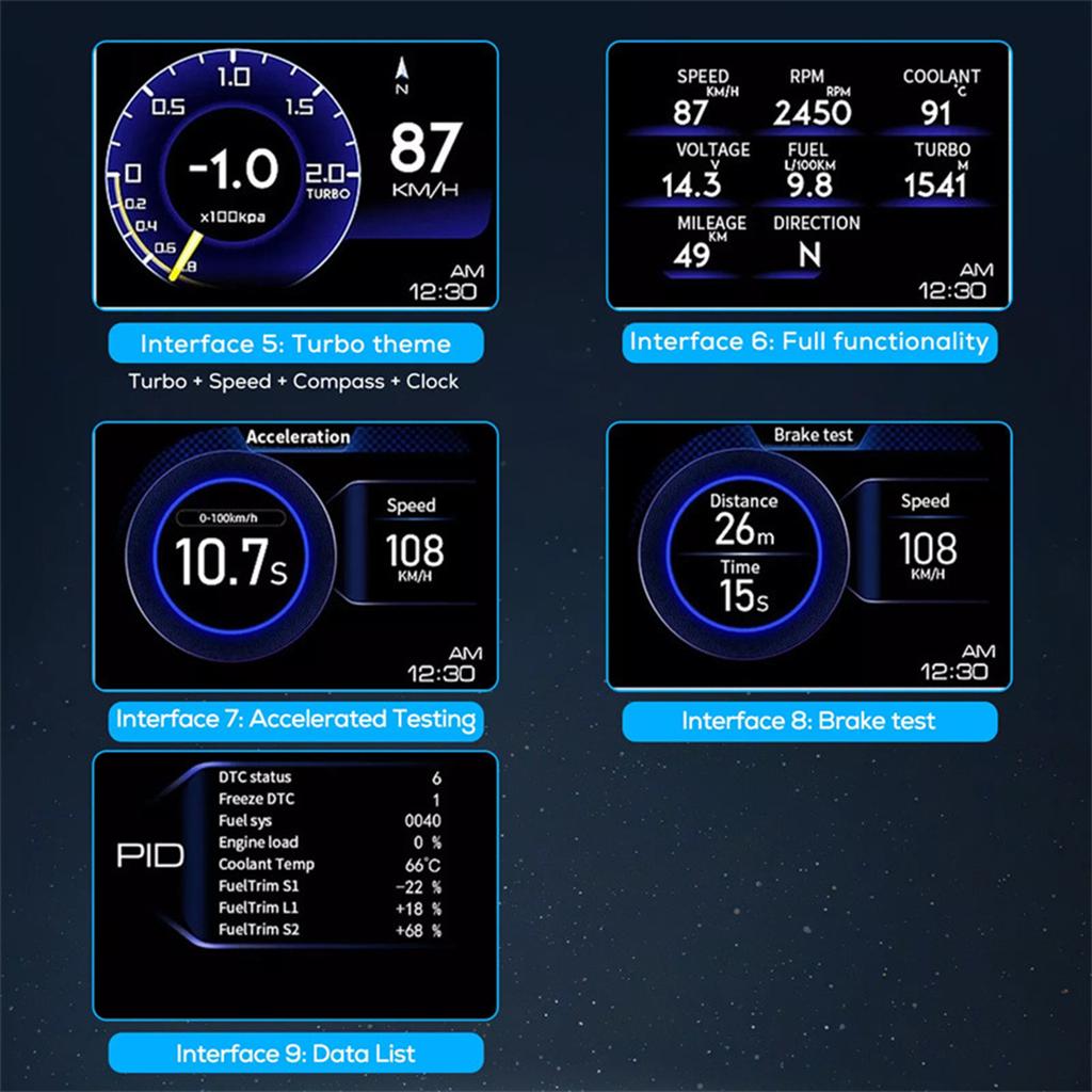 Auto Adjustable Brightness Car HUD Display With Diagnostic Alerts OBD2 Scanner Pressure Gauge Car Diagnostic Tool