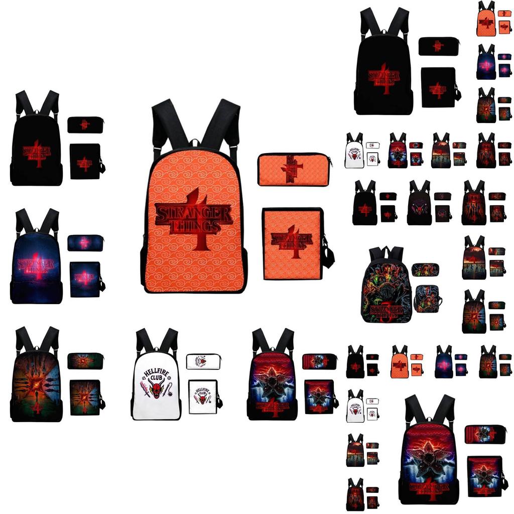 Anime Style Three-piece Backpack Set For Kids With Geometric Pattern And Pencil Case