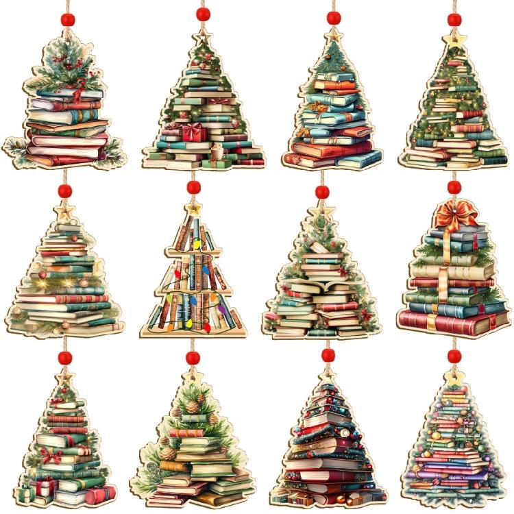 Natural Wood Christmas Hanging Decorations Vintage Inspires Carved Designs Pendant For Indoor Fireplaces Tree