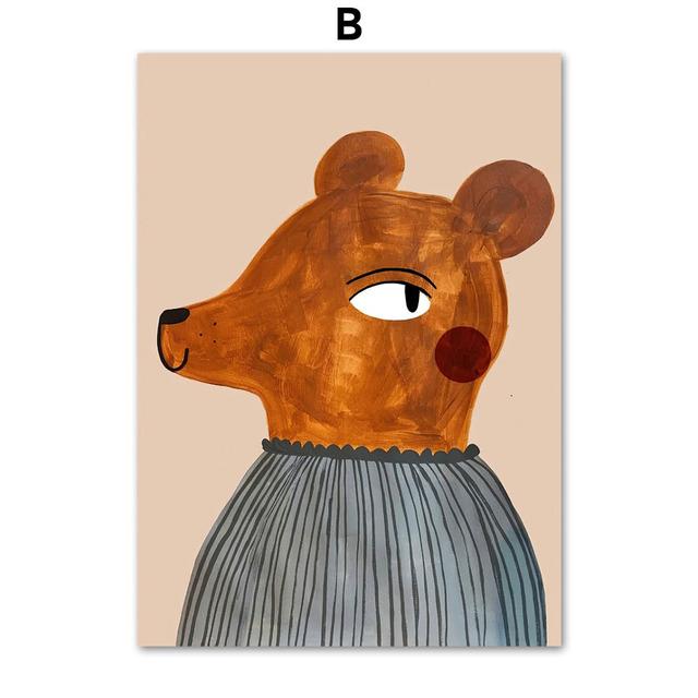 Léopard Lapin Ours Tigre Souris Arc-en-ciel Drôle Art Mural Toile Peinture Nordique Affiches Et Impressions Mur Photos Enfants Chambre Décor Sans Cadre