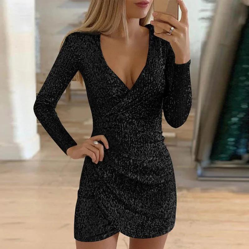 2026 Nuova Collezione Autunnale Mini Abito Sexy Scollo a V Abito Scintillante Design Unico con Sacca Moda Donna