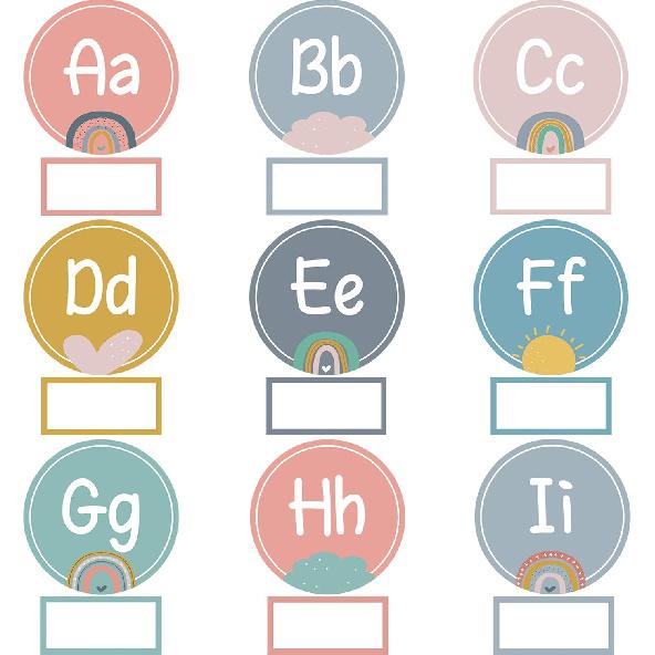 Набор настенных плакатов «Стены слов» 126 шт., Бохо-радуга, Алфавит, Образовательные плакаты, Буквы для стены слов для декора класса