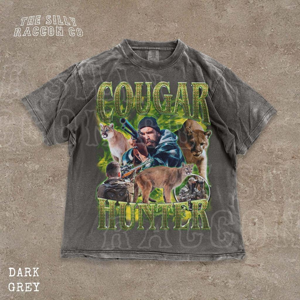 Cougar Hunter Shirt, Funny 90s Bootleg Tee for Men, Vintage Y2K Graphic T-Shirt, Ironic Shirt, Sarcastic Humor Top, Gag Gift for Friends