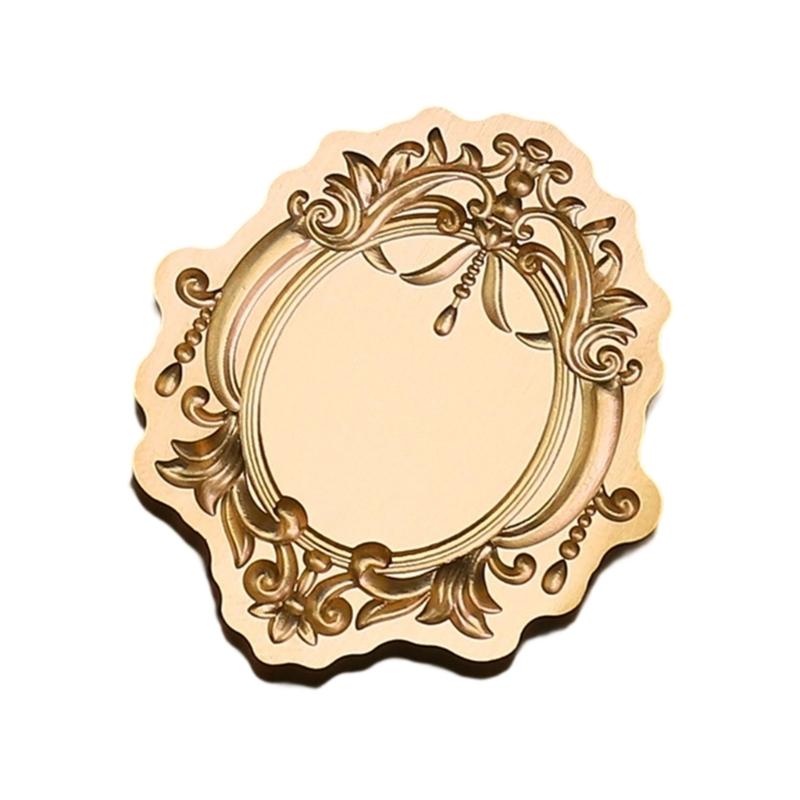 Antique Solid Brass Wax Seal Stamp Head Engraved Embossing Tool Seal Flower Frame for Handmade Letters Gift Wrapping