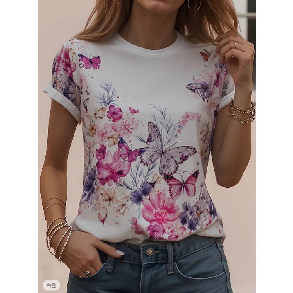 Fashion Women Retro Creative Insect Pattern Print T Shirt Funny Casual O-neck Short Sleeves T-shirt Summer Female Tee Shirt