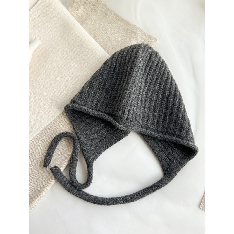 

New Autumn and Winter Warm Pure Wool Lace Up Cold Proof Knitted Cap Woolen Cap Ear Protecting Cap Red Pullover Cap (53-60cm)