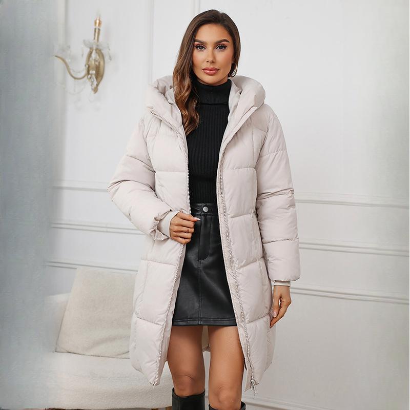

Женское длинное пальто Осенне-зимние парки Женское толстое пуховое хлопковое пальто Женское повседневное Теплая толстая верхняя одежда Женский топ M бежевый