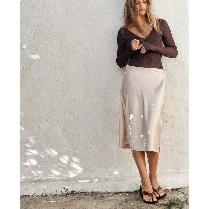 Spring and Summer New Women's Clothing French Style Bow Series Silk Satin Texture High Waist Temperament Sarong Skirt 5427417