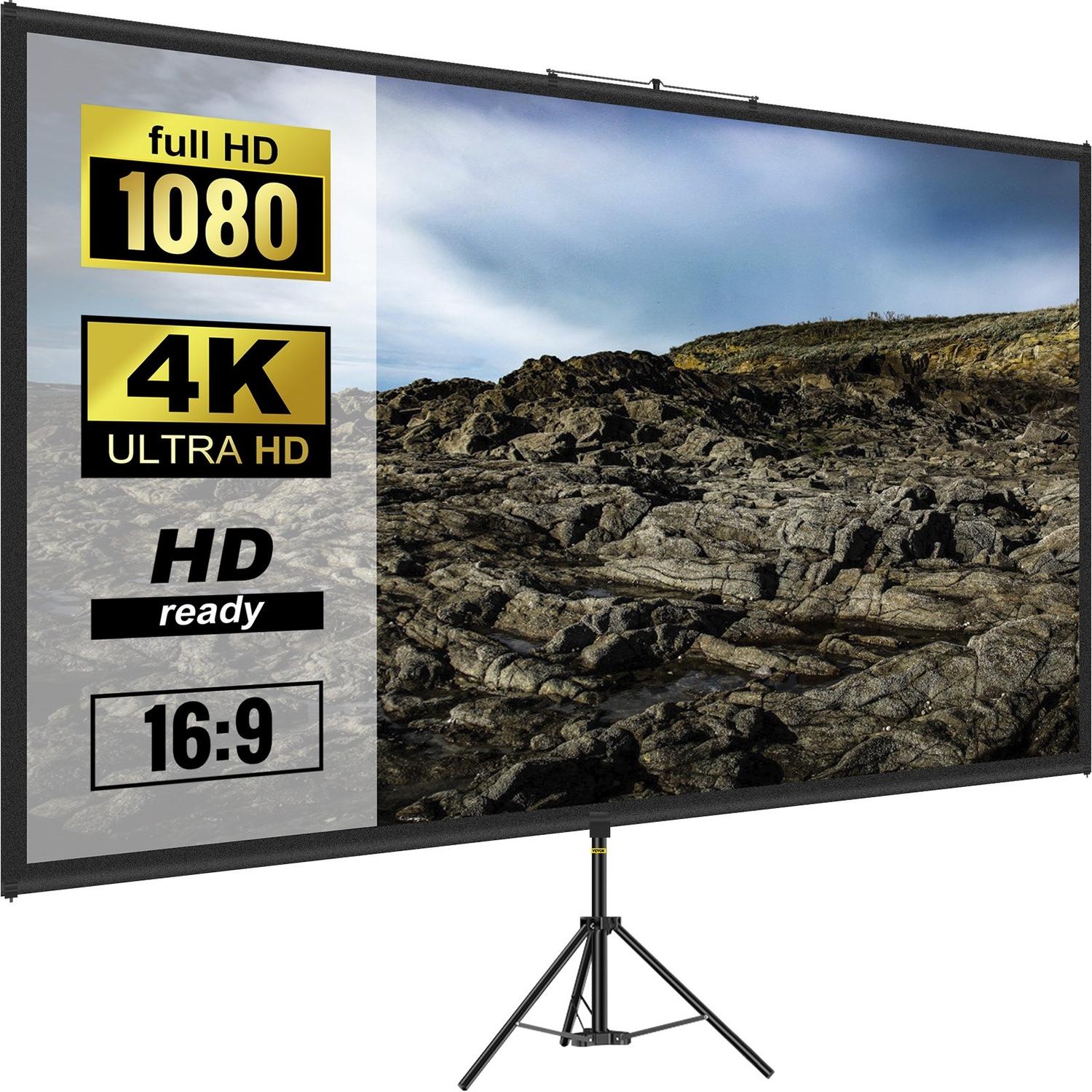 Buying Solutions, MB Projectiescherm met Statief 70 inch 16:9:9 4K HD Projectiescherm Stand Kreukvrij Hoogte Verstelbaar Draagbaar Scherm voor Projector Binnen &