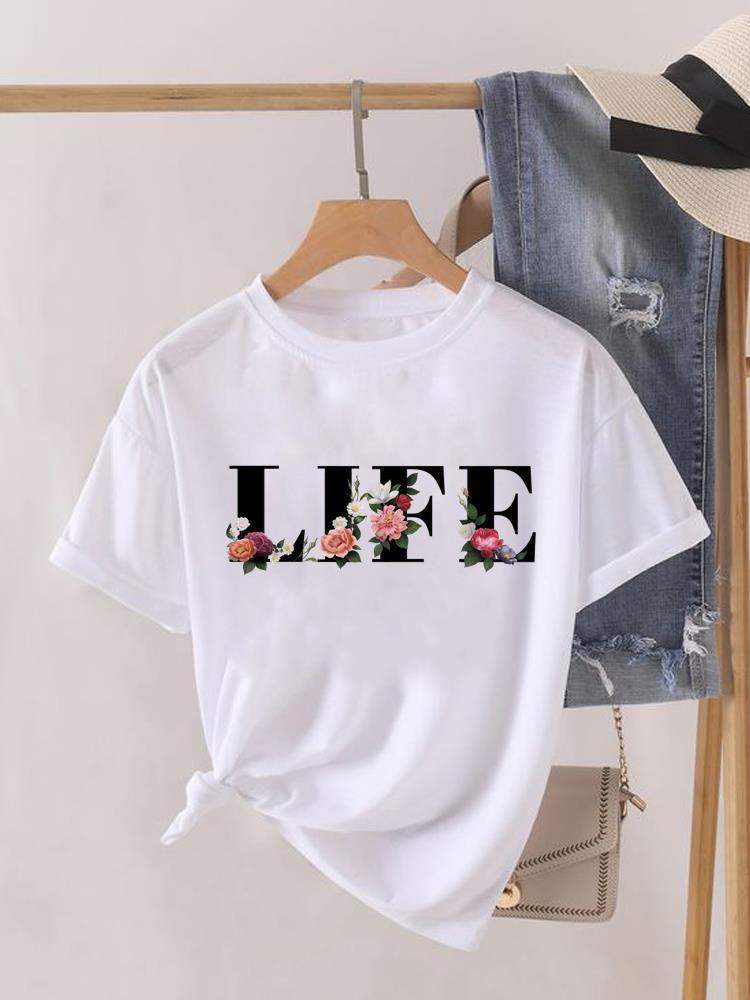 (Asian Size) Sweet Love Cute Lady Female Top Printed Fashion Graphic Short Sleeve T-shirts Tee Clothing Women Casual T Shirt