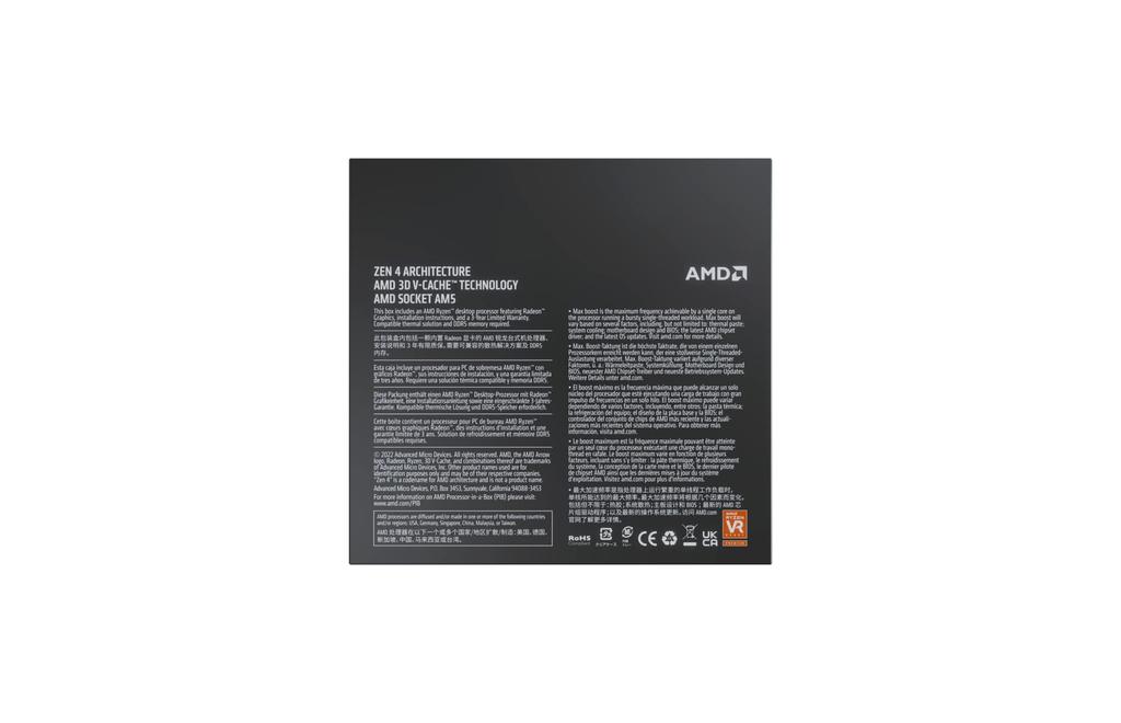 AMD Processeur CPU Ryzen 7 sans refroidisseur 8 cœurs 16 threads 104 Mo 120 W Produit distributeur autorisé 7800X3D, 4,2 GHz / 100-100000910WOF